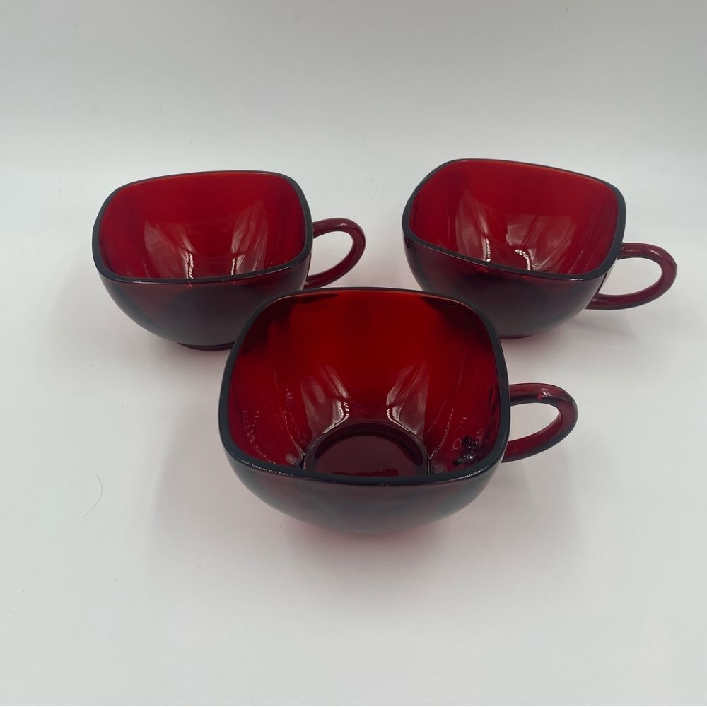Vintage Anchor Hocking Square Glass Teacup Set‎ of 3